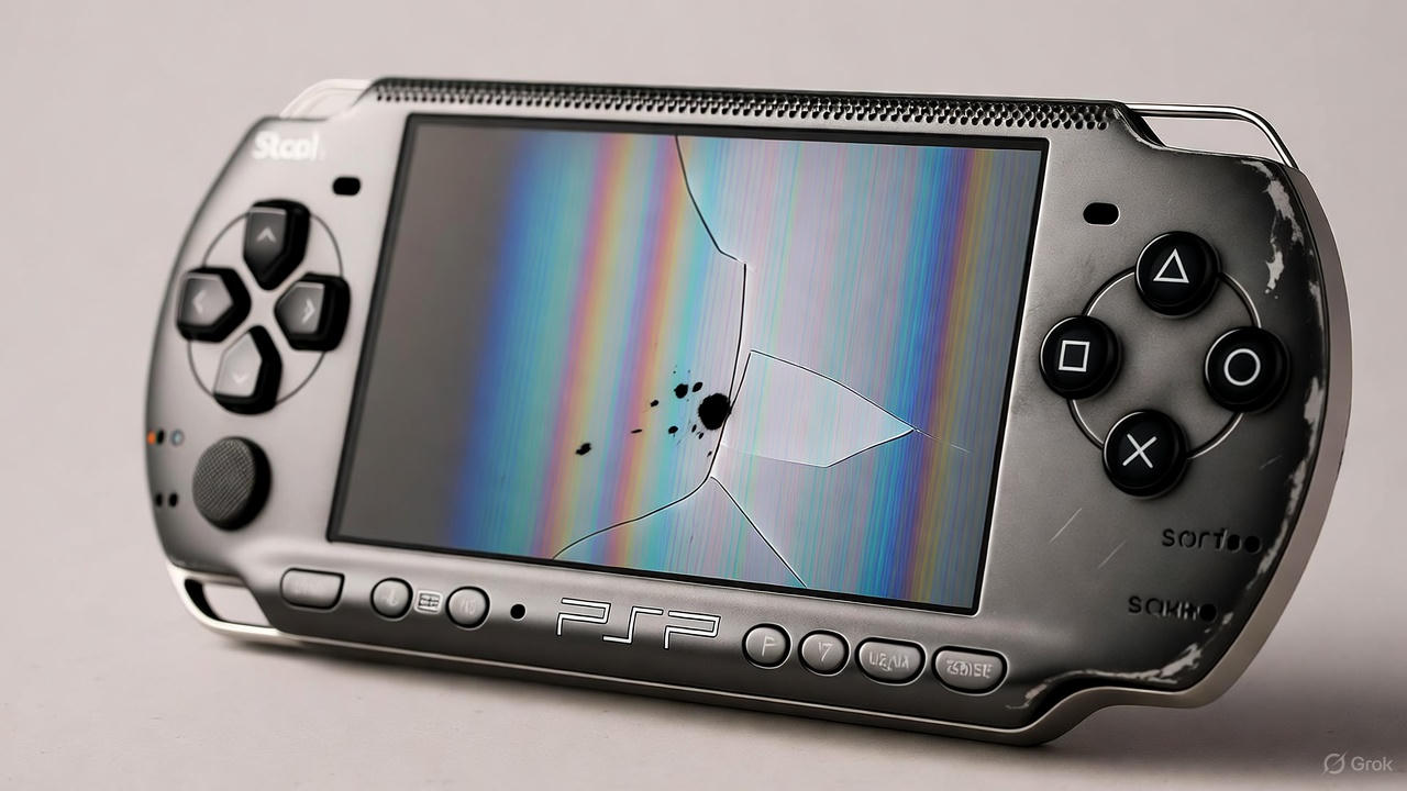 PSP con pantalla rota, líneas de colores y carcasa desgastada necesita arreglo de PSP en Chía, Cundinamarca