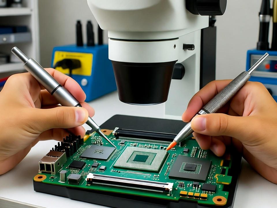 Reballing profesional con máquina BGA y micro-soldadura en placa base de consolas en Chía