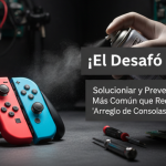 Primer plano de un Joy-Con de Nintendo Switch con un joystick moviéndose ligeramente por sí solo, ilustrando el problema de Joy-Con Drift que requiere arreglo de consolas.