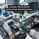 Técnico en Chía realizando limpieza profesional de un control de PS5 y un teclado mecánico con alcohol isopropílico.