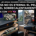 Consola PS5 con polvo interno y sensor térmico marcando sobrecalentamiento mientras se apaga jugando GTA VI.