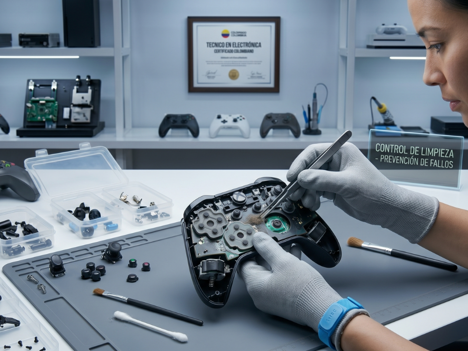 Comparativa de limpieza de control de videojuegos antes y después del mantenimiento técnico en TecnoXbox Chía.