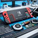 Mantenimiento profesional de Nintendo Switch en TecnoXbox Chía mostrando limpieza de ventiladores y cambio de pasta térmica.