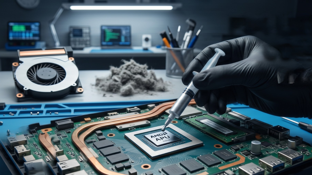 Técnico de TecnoXbox en Chía aplicando pasta térmica de alta calidad a un procesador de PS4 para eliminar el ruido de ventilador.