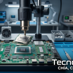 Técnico de TecnoXbox realizando reballing profesional a una Xbox 360 con luces rojas en Chía.